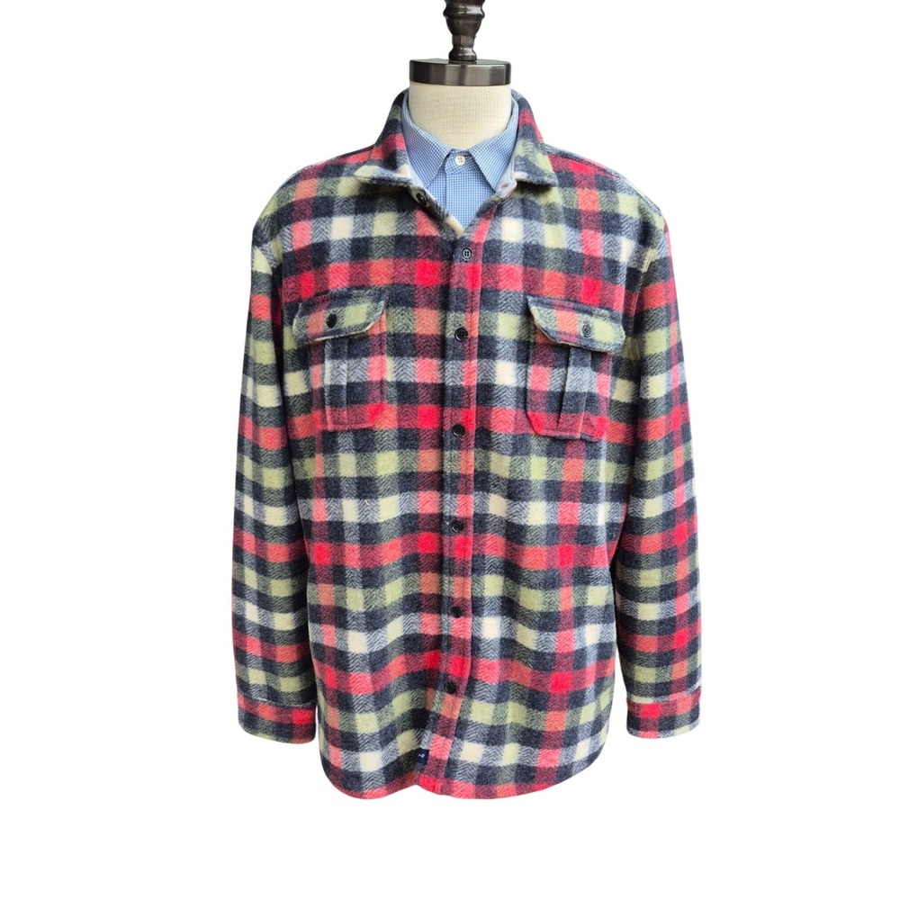Johnnie-O Plaid Flannel Shirt Jacket Mens Red Navy Yellow Heavyweight Gilroy XXL